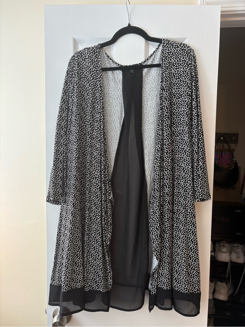 Lane Bryant Black and White Dot Open-Front Cardigan